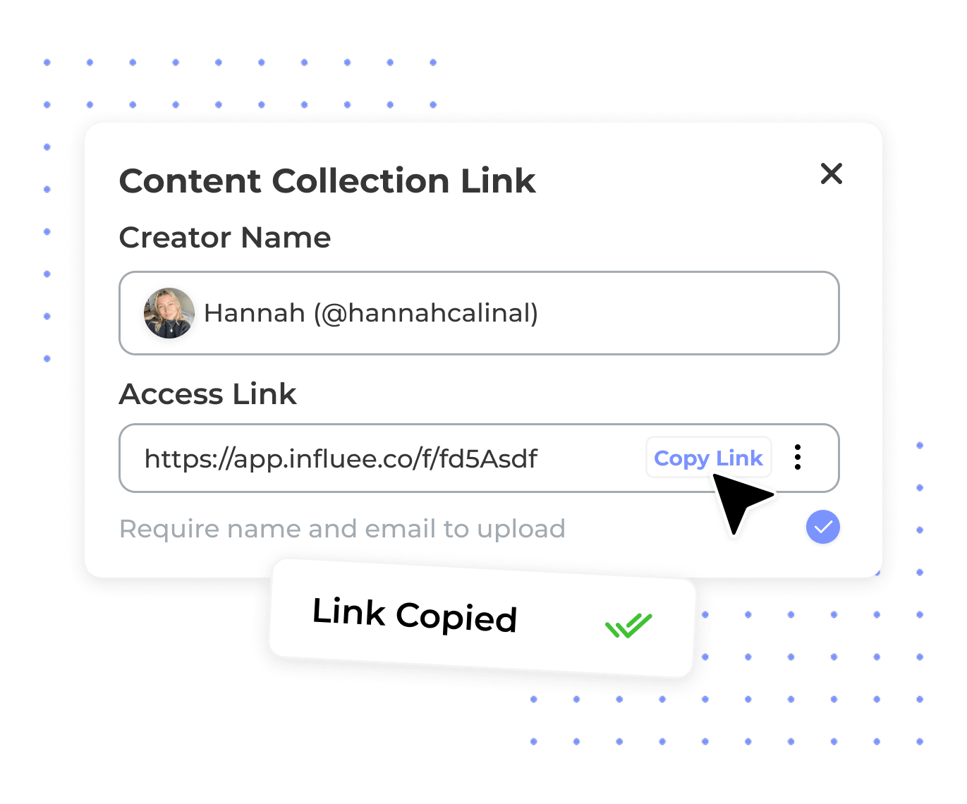 Part of the UI showing the link creation process